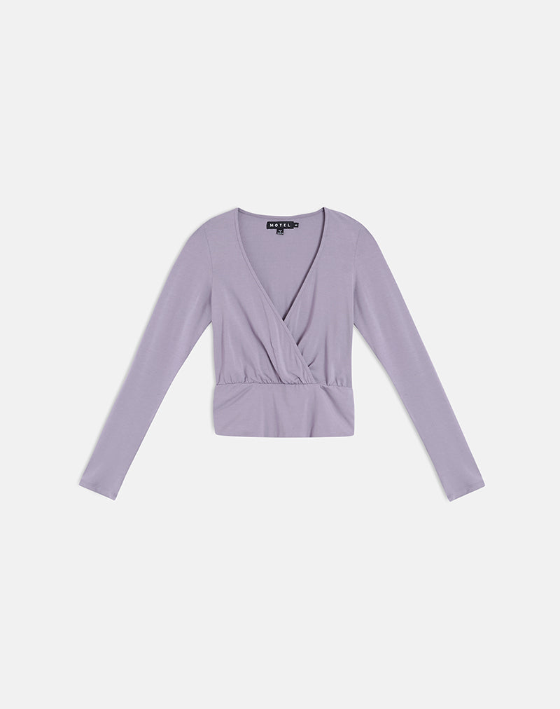 Sheon Long Sleeve Top In Rayon Jersey Grey Lavender