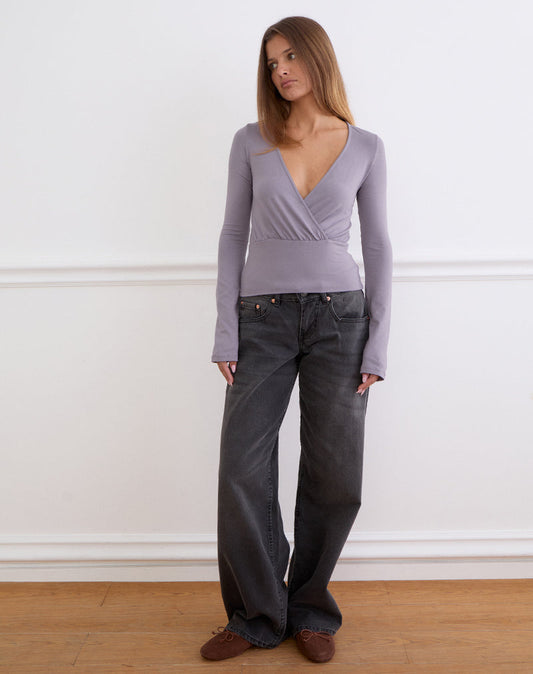 Sheon Long Sleeve Top In Rayon Jersey Grey Lavender