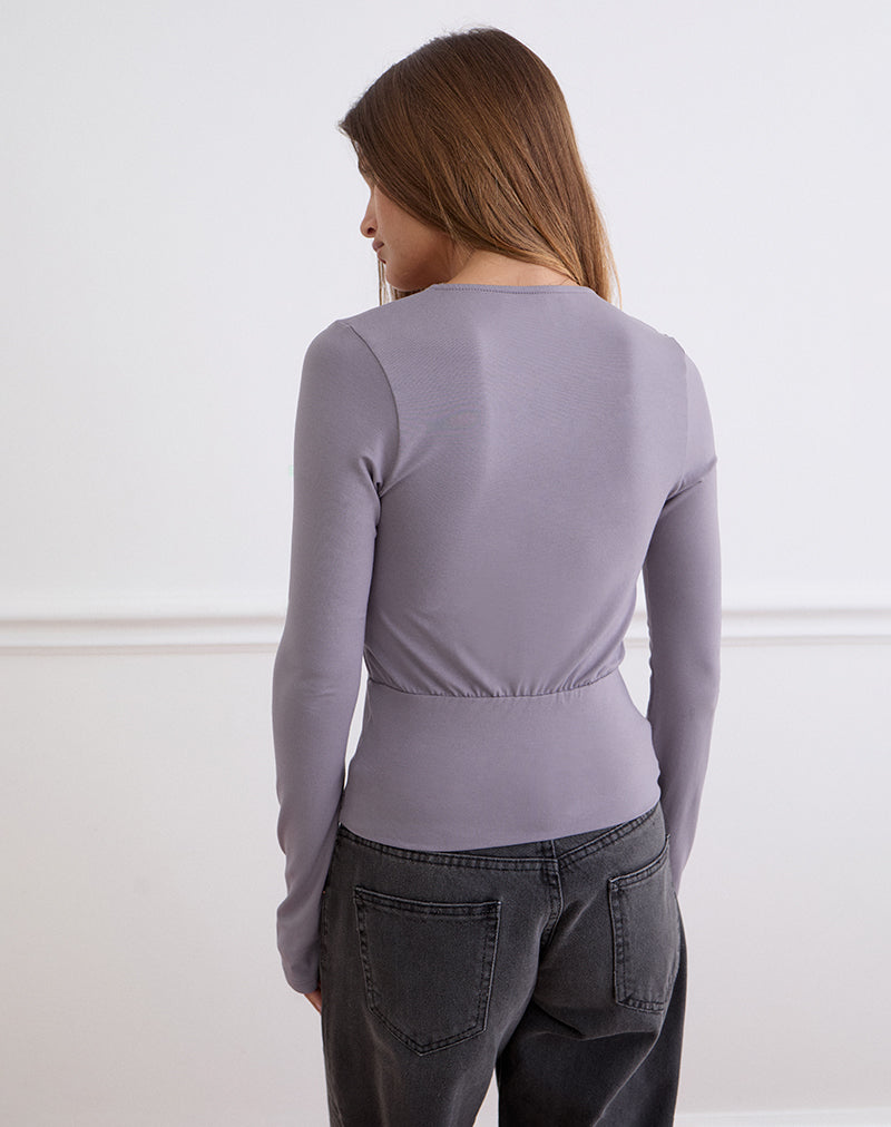 Sheon Long Sleeve Top In Rayon Jersey Grey Lavender