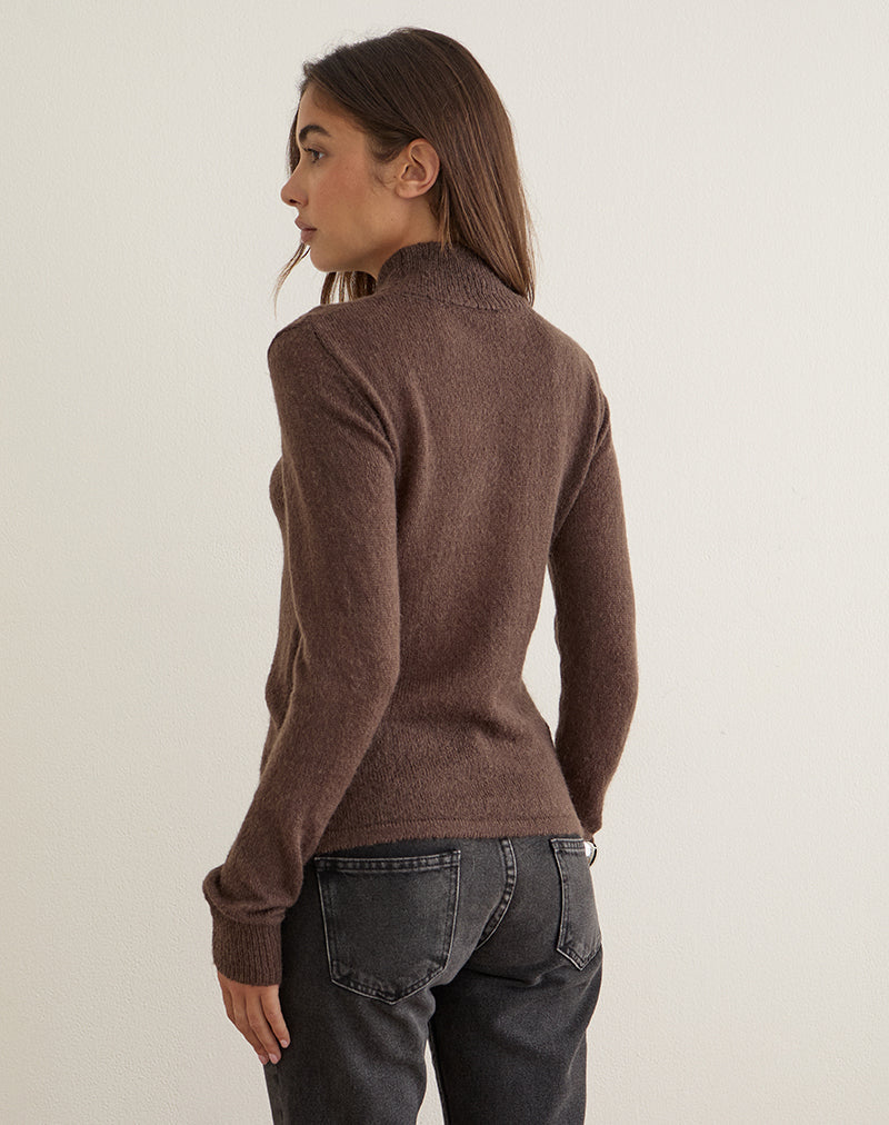 Soha Long Sleeve Top in Sheer Knit Dark Chocolate