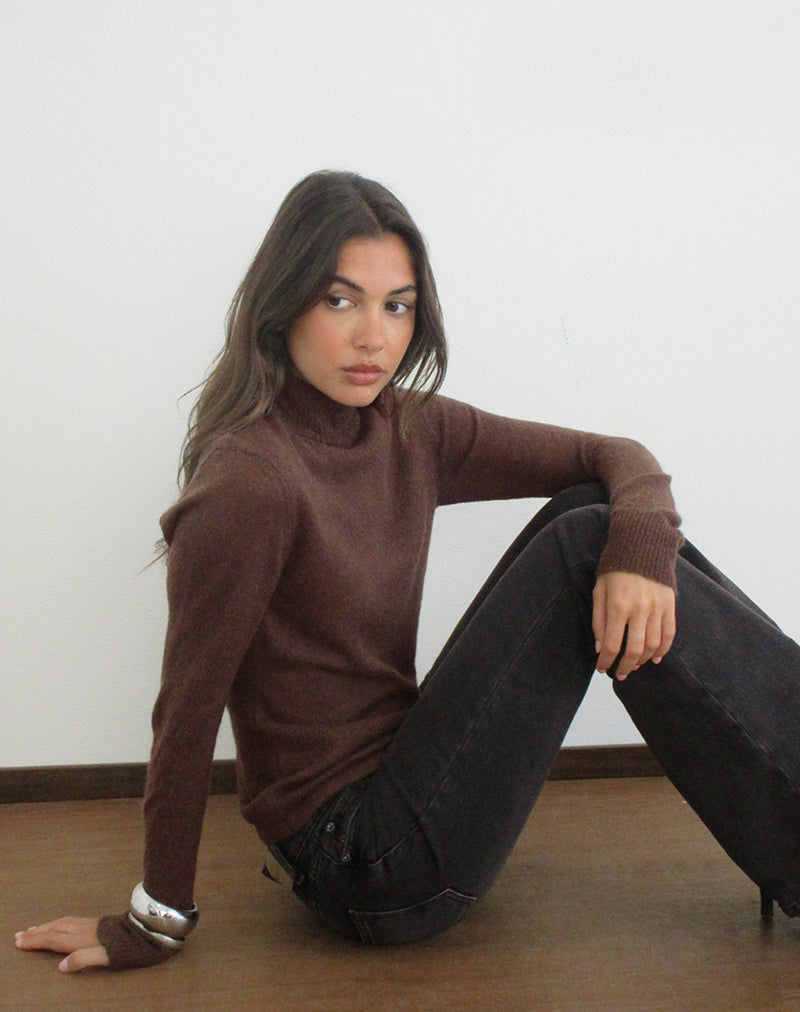 Soha Long Sleeve Top in Sheer Knit Dark Chocolate
