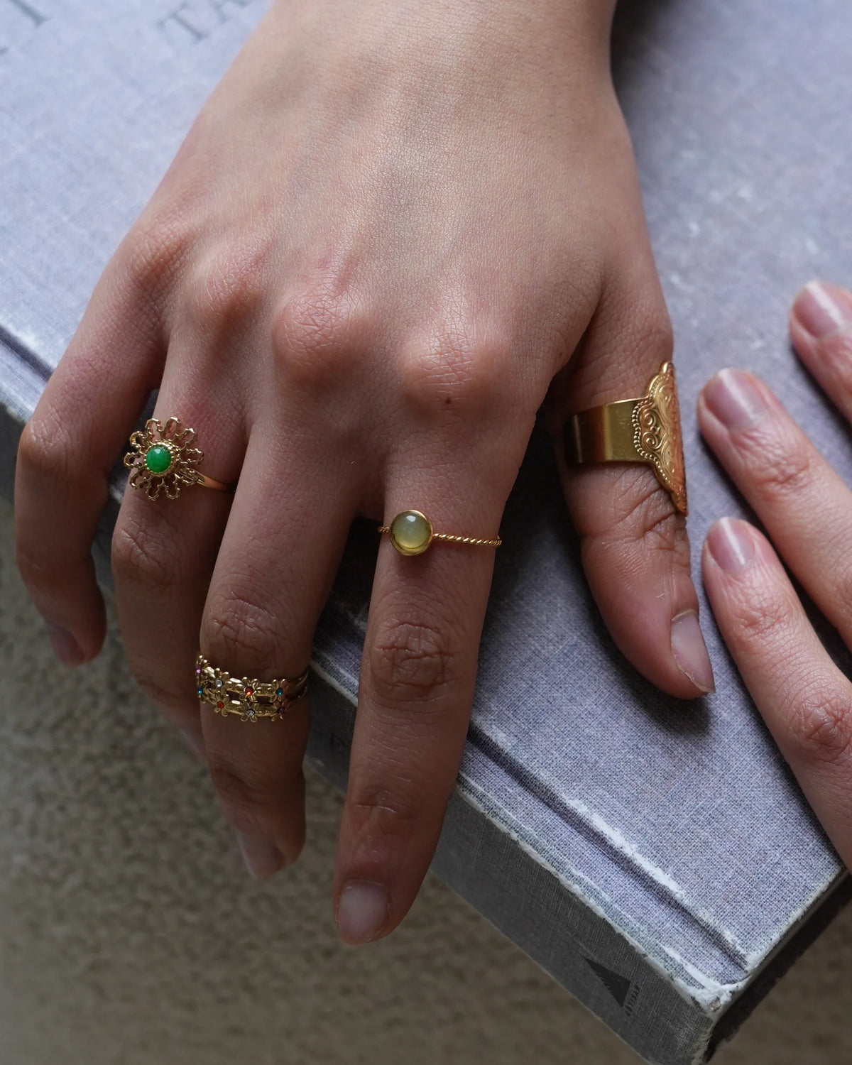 Alisa- Ring - Stainless Steel - Natural stone - Adjustable
