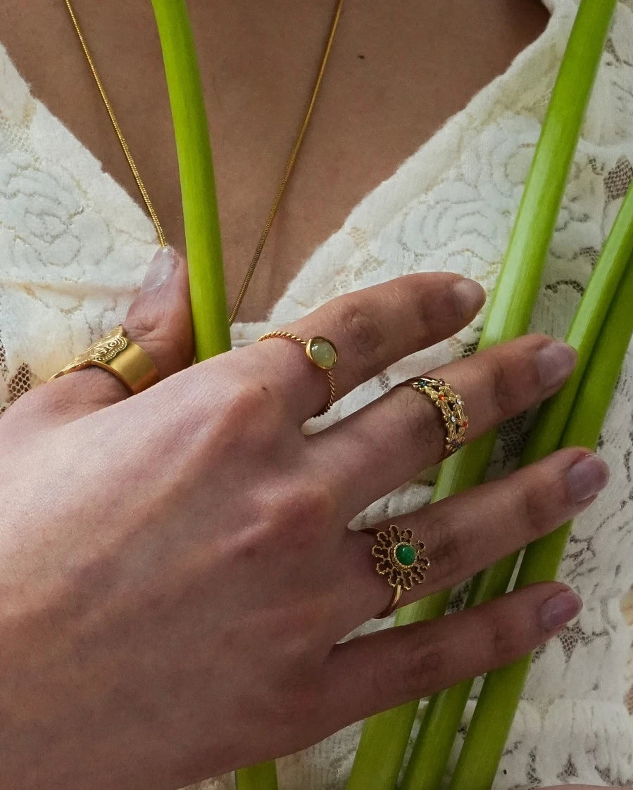 Alisa- Ring - Stainless Steel - Natural stone - Adjustable