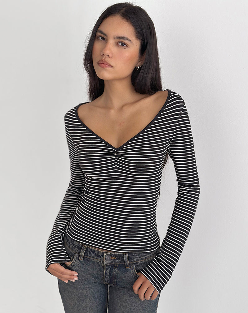 Subita Long Sleeve Top in Stripe Jersey Black and White