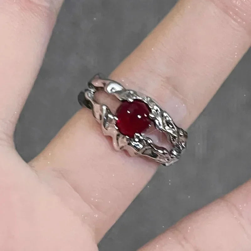 Red Crystal Glass Gothic Spider Ring