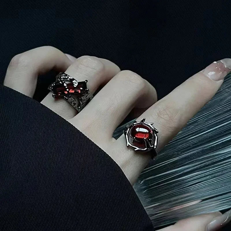 Vintage Gothic Red Crystal Cross Ring