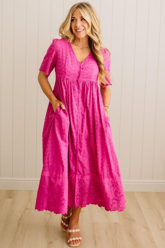 Sara Eyelet Lace Midi Dress