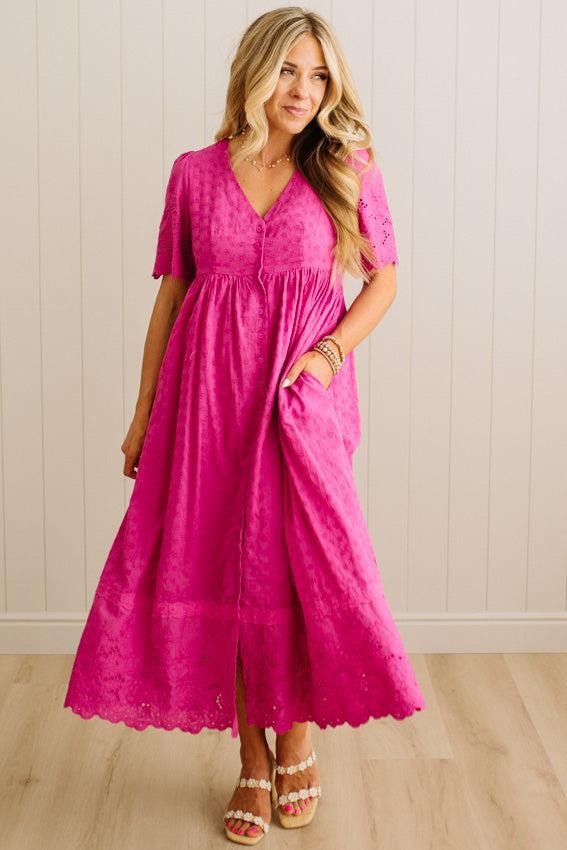 Sara Eyelet Lace Midi Dress