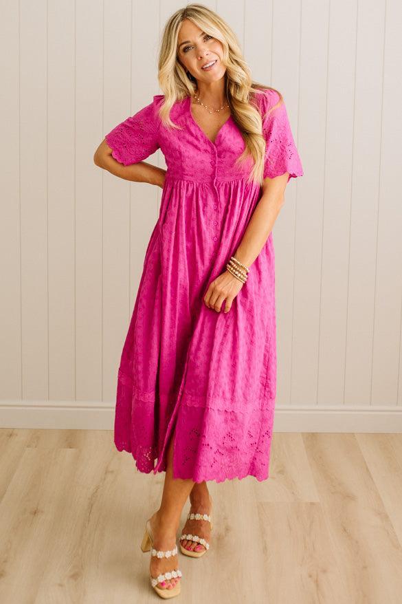 Sara Eyelet Lace Midi Dress