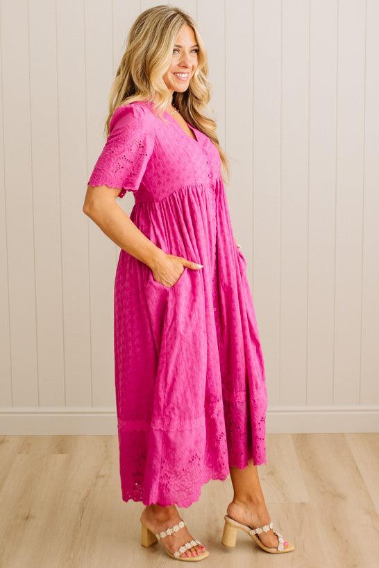 Sara Eyelet Lace Midi Dress