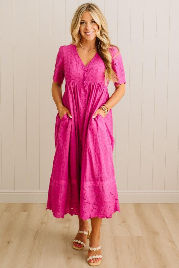 Sara Eyelet Lace Midi Dress