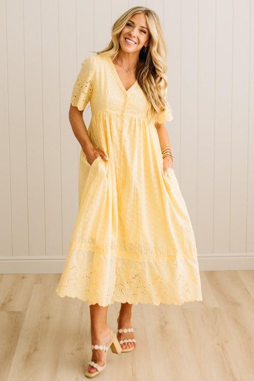 Sara Eyelet Lace Midi Dress