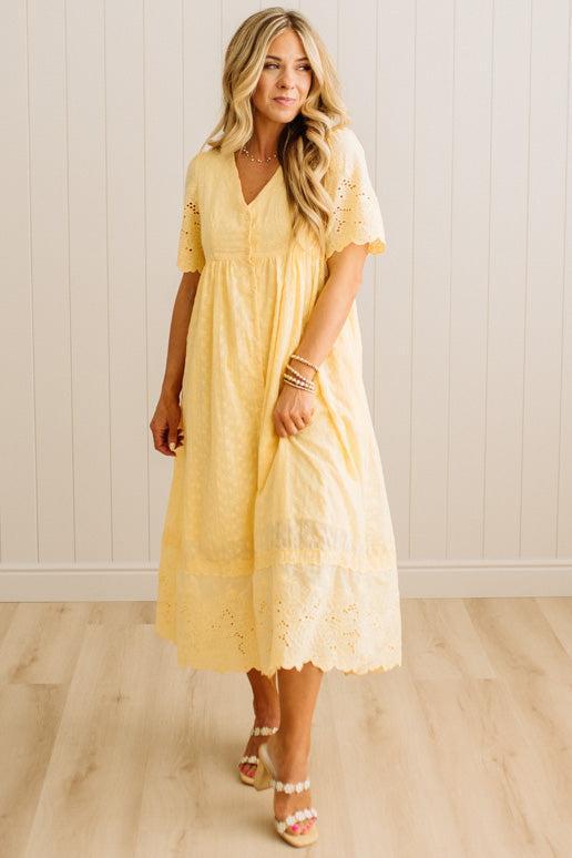 Sara Eyelet Lace Midi Dress