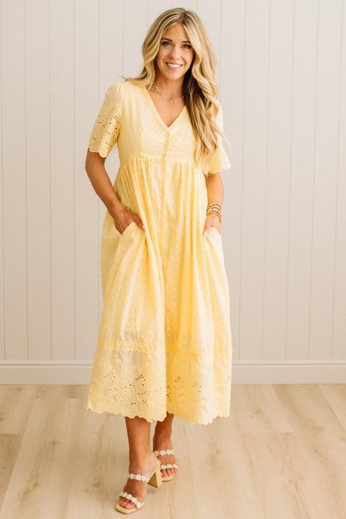 Sara Eyelet Lace Midi Dress
