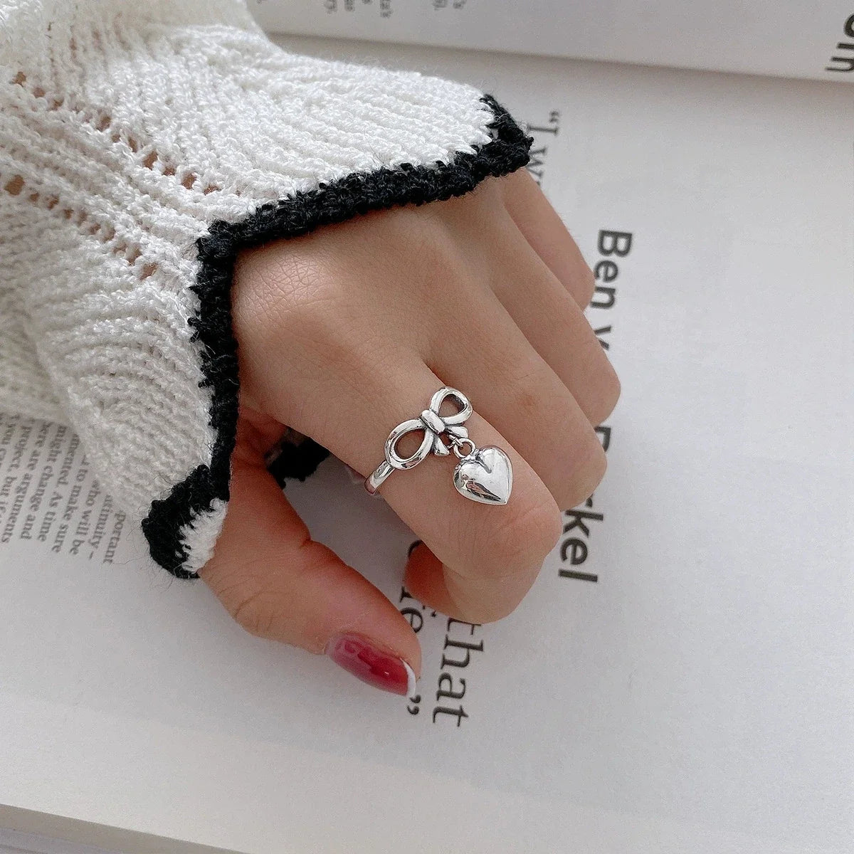 Bow Heart Pendant Gothic Ring