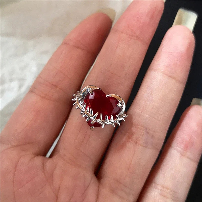 Y2K Gothic Animal Spider Red Crystal Ring