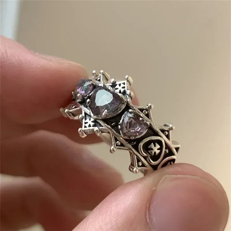 Vintage Lolita Gothic Heart Cross Ring