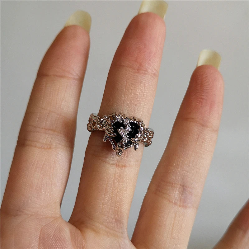 Gothic Thorny Rose Couple Ring