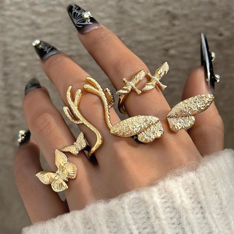 Four Piece Gothic Butterfly Ring