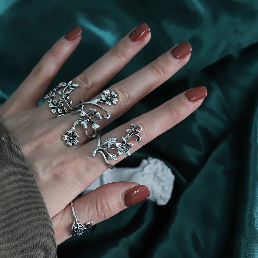 Forest Vine Flower Gothic Carved Ring