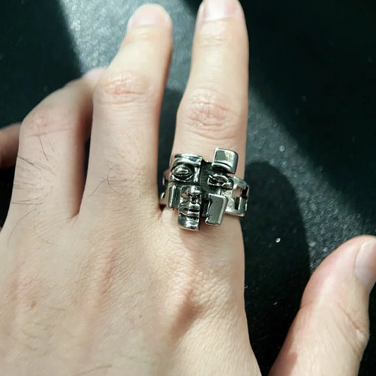 Abstract Falling Face Gothic Ring