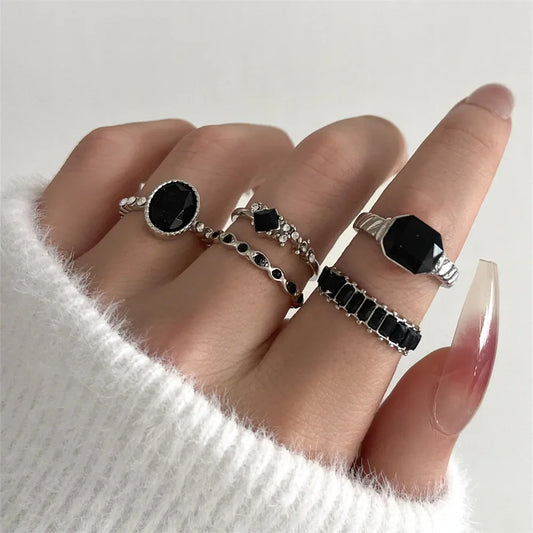 Black Crystal Geometric Gothic Ring