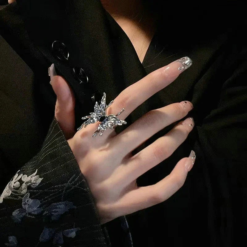 Gothic Y2K Butterfly Liquid Metal Ring