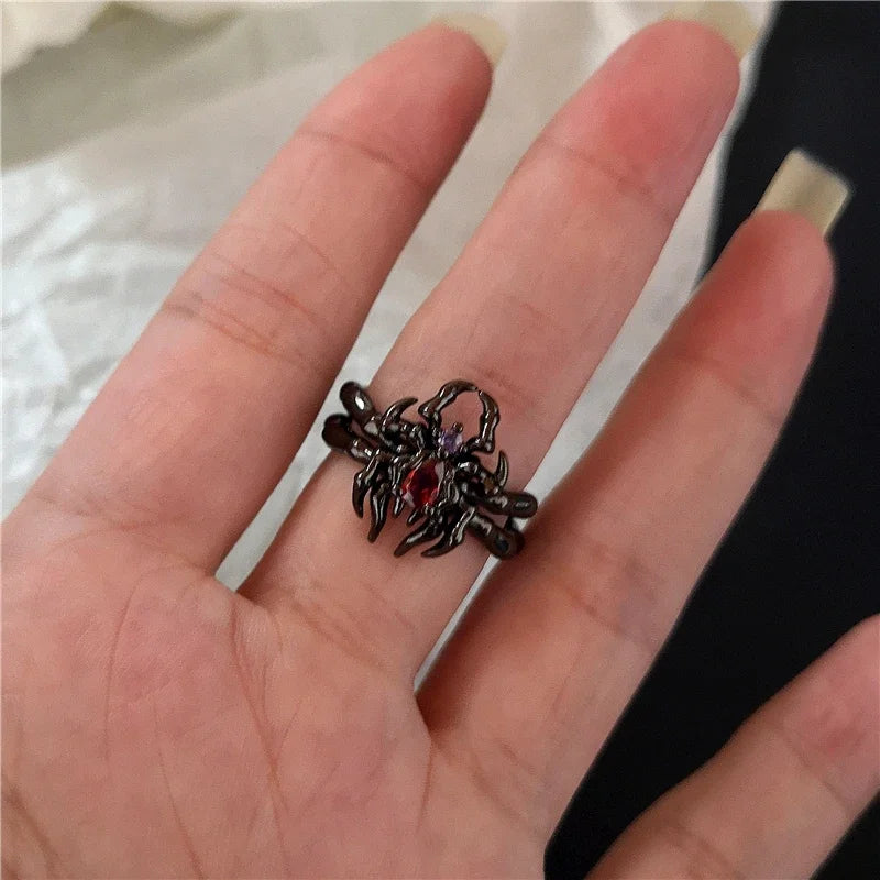 Y2K Gothic Animal Spider Red Crystal Ring