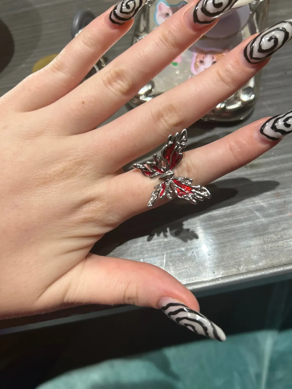 Y2K Gothic Animal Spider Red Crystal Ring