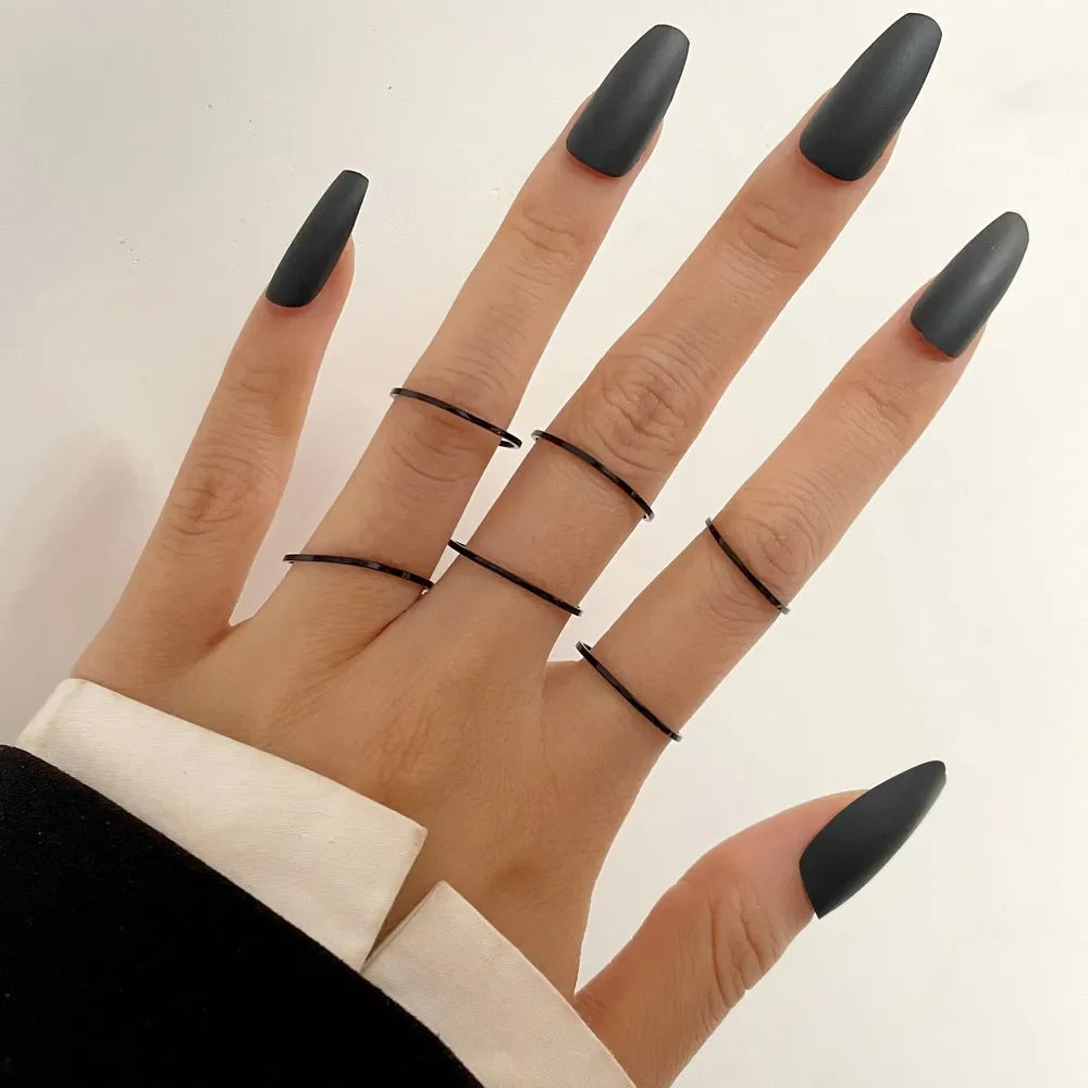 Fashion Women Gothic Punk Black Joint Rings Set