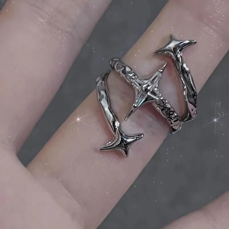 Gothic Black Cross Star Ring