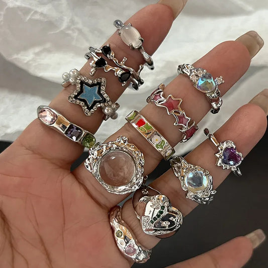 Gothic Crystal Black Spider Ring