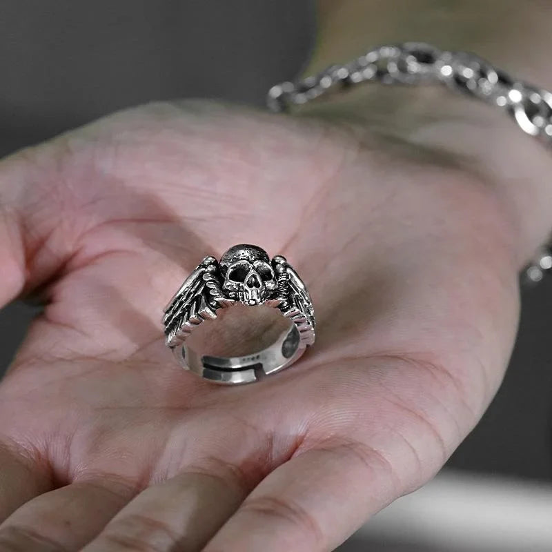 Retro Wings Skull Head Gothic Ring