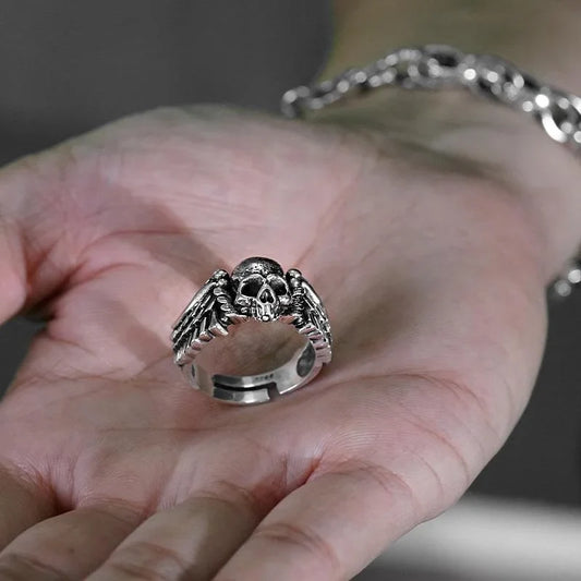 Retro Wings Skull Head Gothic Ring
