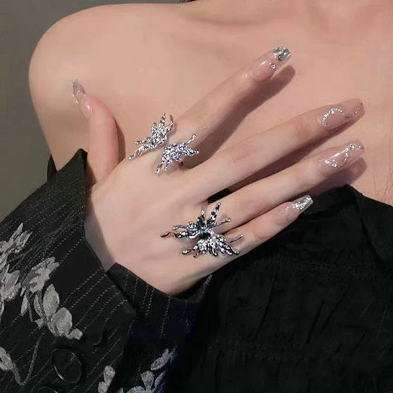 Gothic Y2K Butterfly Liquid Metal Ring