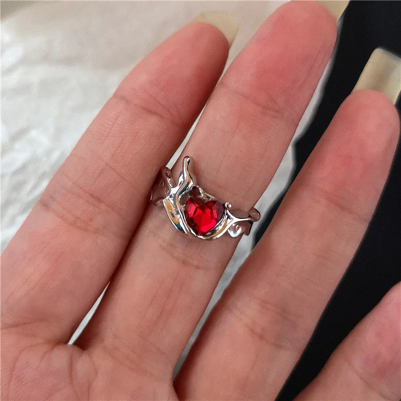 Y2K Gothic Animal Spider Red Crystal Ring