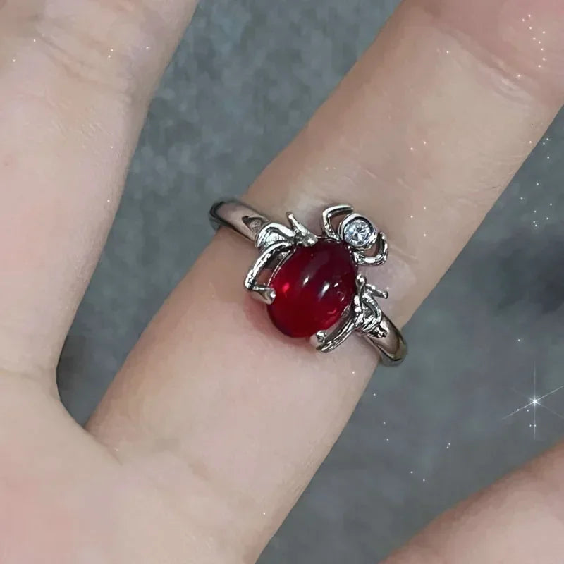 Red Crystal Glass Gothic Spider Ring