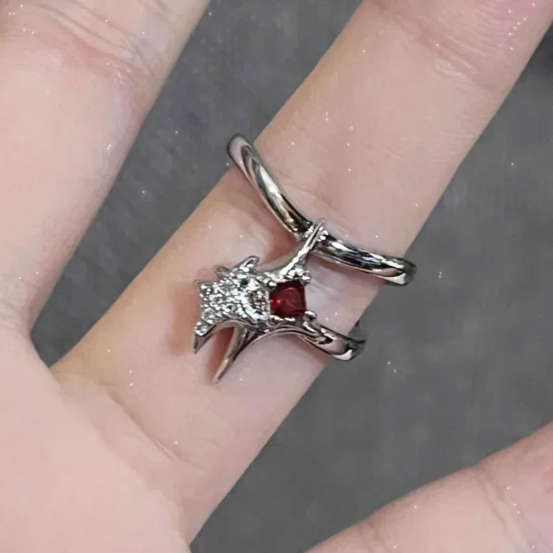 Red Crystal Glass Gothic Spider Ring