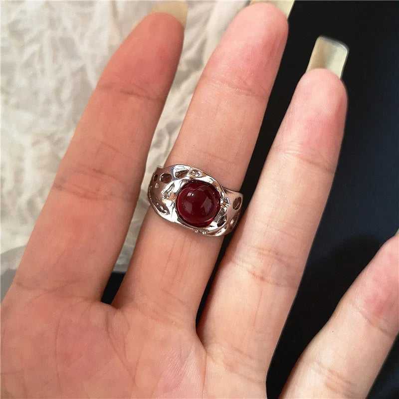 Y2K Gothic Animal Spider Red Crystal Ring