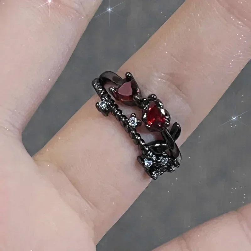 Red Crystal Glass Gothic Spider Ring