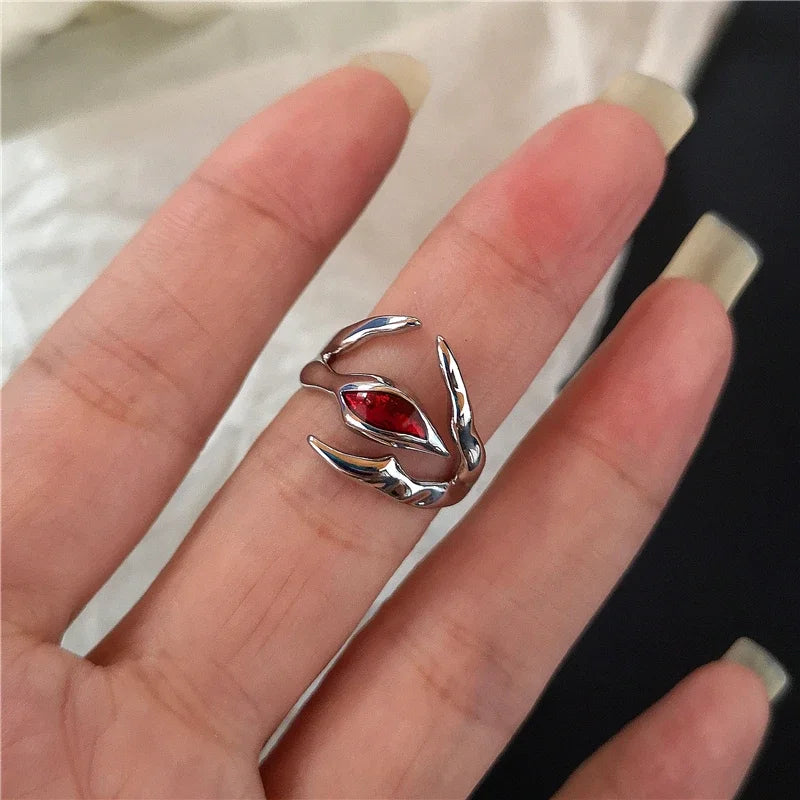 Y2K Gothic Animal Spider Red Crystal Ring