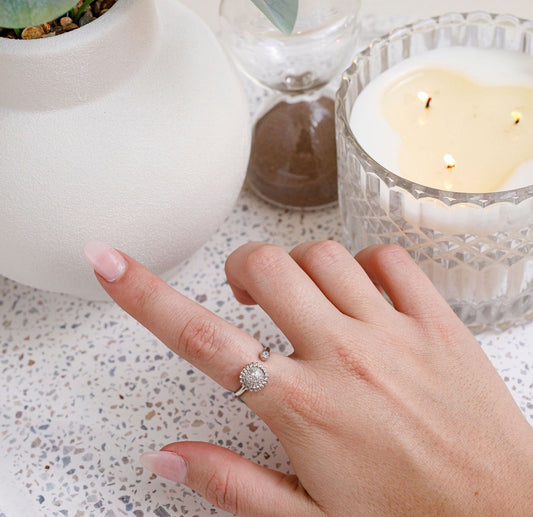 Silver Sunflower Spinner Worry Ring