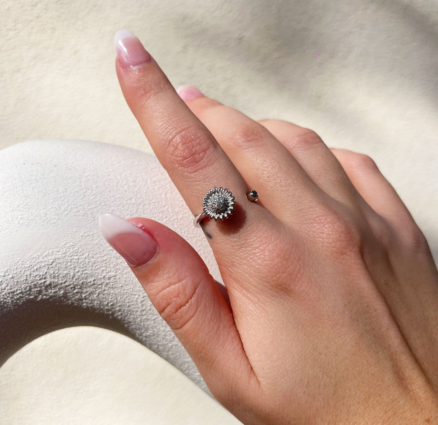 Silver Sunflower Spinner Worry Ring