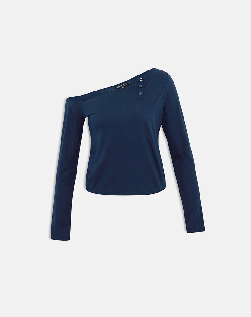 Tole Asymmetric Button Up Top in Tissue Jersey Dark Navy