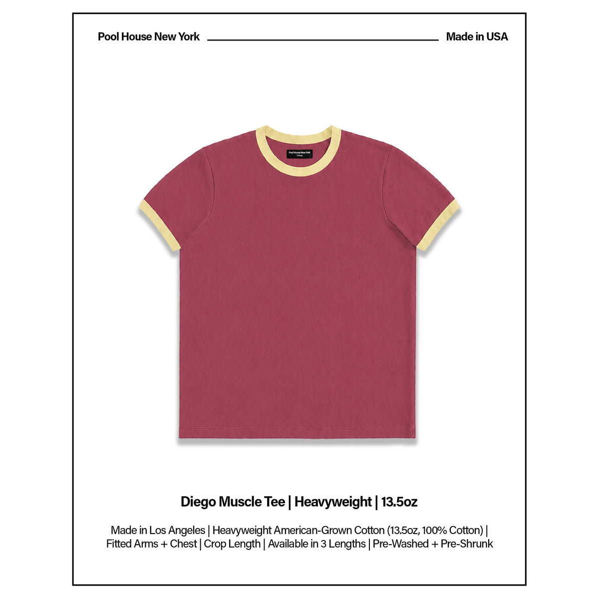 Diego Muscle Tee | Heavyweight | 13.5oz | Ringer - Trojan Red | Butter Yellow