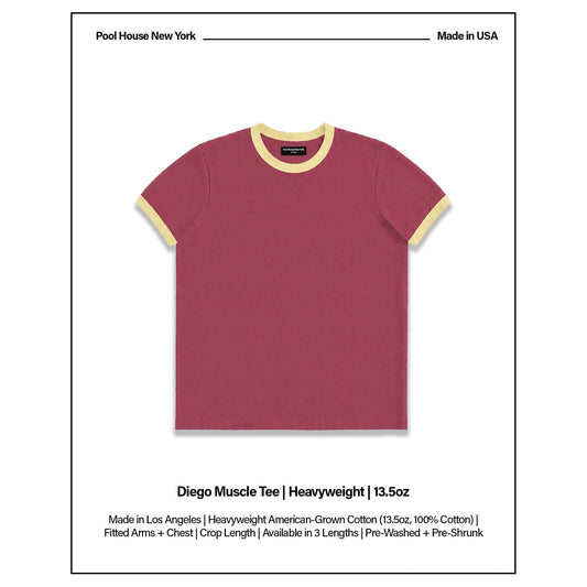 Diego Muscle Tee | Heavyweight | 13.5oz | Ringer - Trojan Red | Butter Yellow