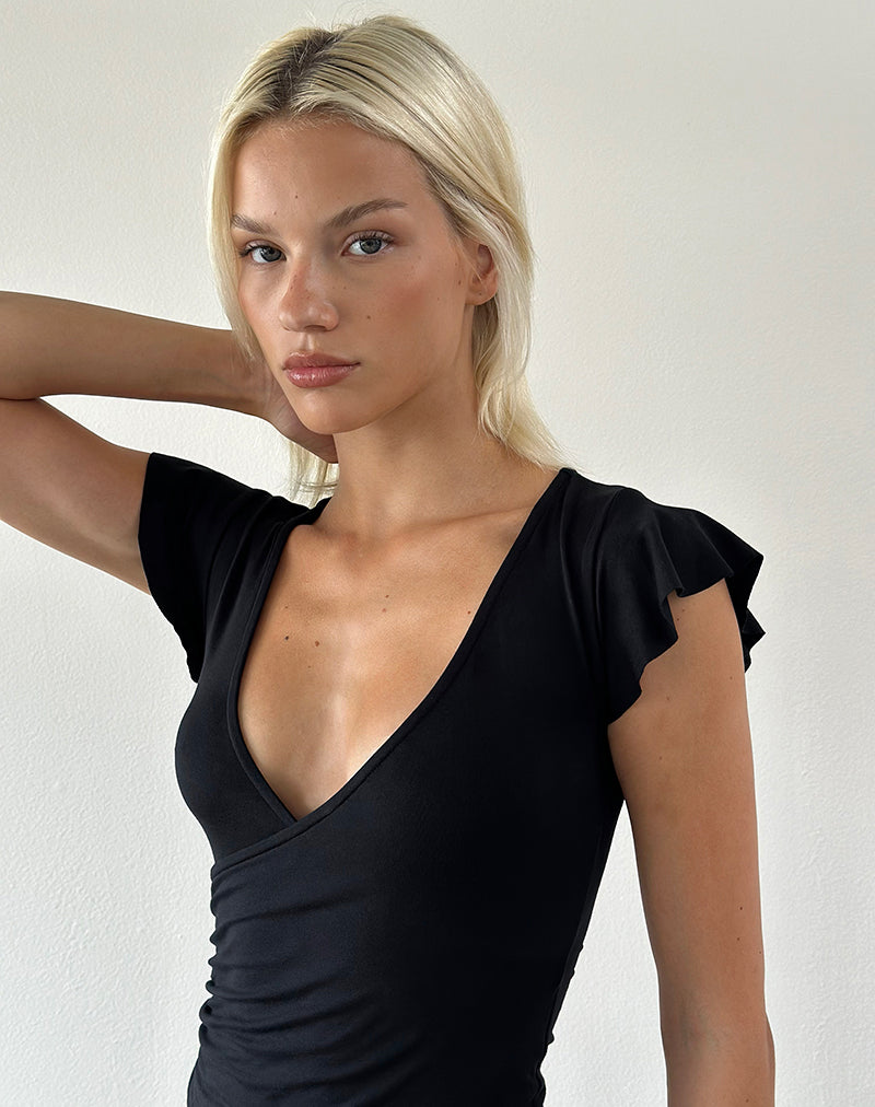 Wilkes Wrap Top in Jersey Black