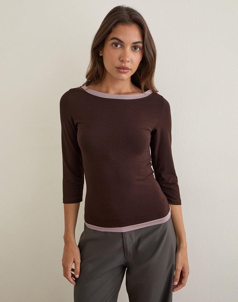 Yones Top in Bitter Chocolate with Grey Lavender Trim