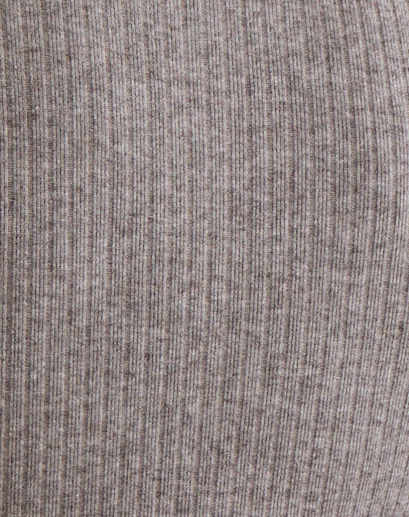 Zinta Long Sleeve Button Up Top in Ribbed Knit Grey