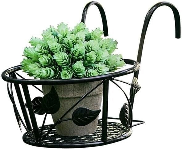🌿 No-Drill Hanging Plant Stand – Strong Metal Balcony Railing Flower Holder (Up to 27.5 lbs Load)